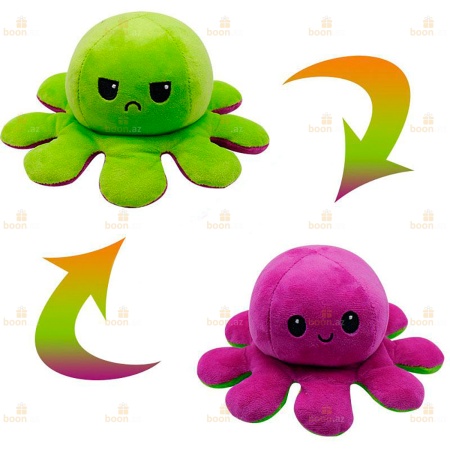 Мягкая игрушка  «Осьминог-перевёртыш» (двухсторонний осьминог)зел-фиолет
